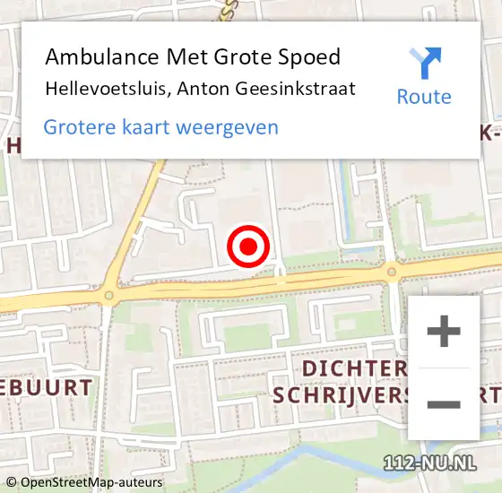 Locatie op kaart van de 112 melding: Ambulance Met Grote Spoed Naar Hellevoetsluis, Anton Geesinkstraat op 8 december 2023 00:02