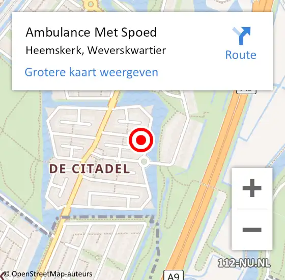 Locatie op kaart van de 112 melding: Ambulance Met Spoed Naar Heemskerk, Weverskwartier op 8 december 2023 01:42