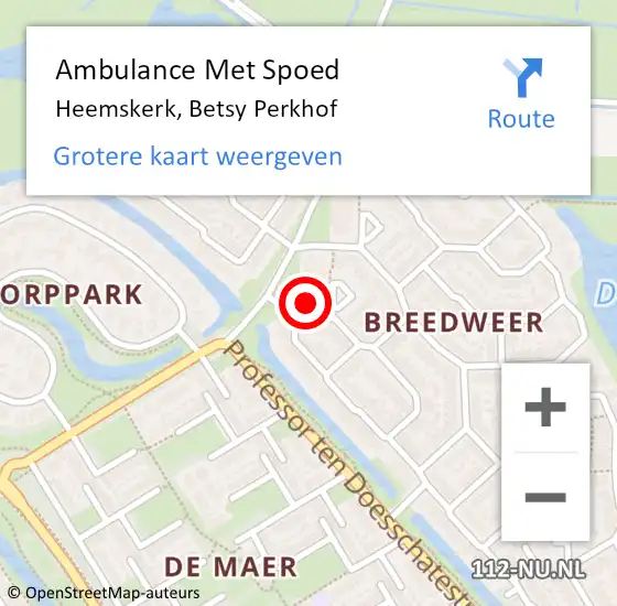 Locatie op kaart van de 112 melding: Ambulance Met Spoed Naar Heemskerk, Betsy Perkhof op 8 december 2023 01:52