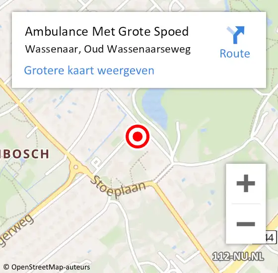 Locatie op kaart van de 112 melding: Ambulance Met Grote Spoed Naar Wassenaar, Oud Wassenaarseweg op 8 december 2023 02:37