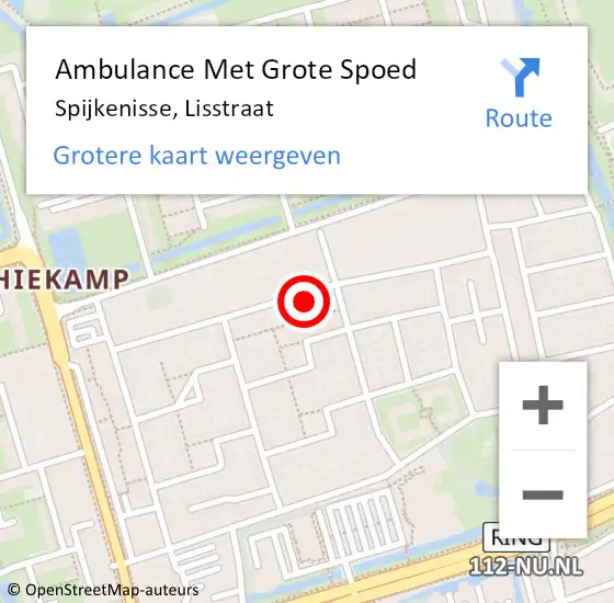 Locatie op kaart van de 112 melding: Ambulance Met Grote Spoed Naar Spijkenisse, Lisstraat op 8 december 2023 02:42