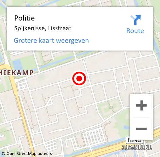 Locatie op kaart van de 112 melding: Politie Spijkenisse, Lisstraat op 8 december 2023 03:01