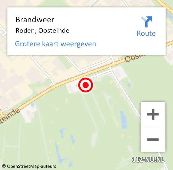 Locatie op kaart van de 112 melding: Brandweer Roden, Oosteinde op 8 december 2023 05:10