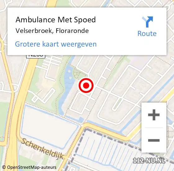 Locatie op kaart van de 112 melding: Ambulance Met Spoed Naar Velserbroek, Floraronde op 8 december 2023 05:51