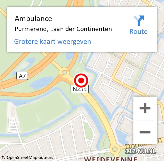 Locatie op kaart van de 112 melding: Ambulance Purmerend, Laan der Continenten op 8 december 2023 06:02