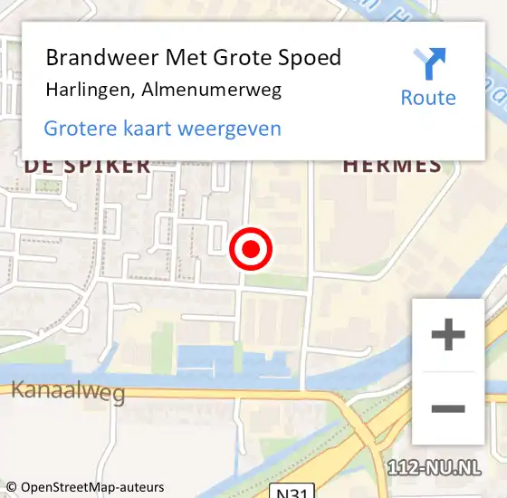 Locatie op kaart van de 112 melding: Brandweer Met Grote Spoed Naar Harlingen, Almenumerweg op 17 september 2014 19:04