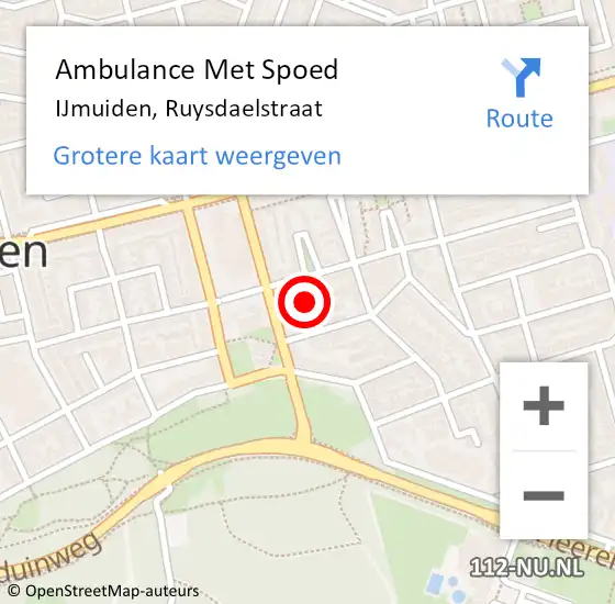 Locatie op kaart van de 112 melding: Ambulance Met Spoed Naar IJmuiden, Ruysdaelstraat op 8 december 2023 06:57