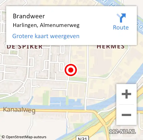 Locatie op kaart van de 112 melding: Brandweer Harlingen, Almenumerweg op 17 september 2014 19:07