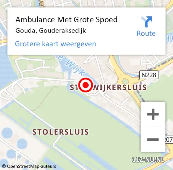 Locatie op kaart van de 112 melding: Ambulance Met Grote Spoed Naar Gouda, Gouderaksedijk op 8 december 2023 07:57