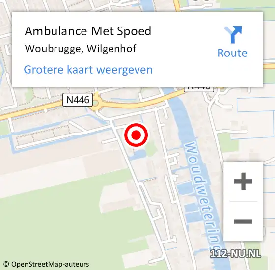 Locatie op kaart van de 112 melding: Ambulance Met Spoed Naar Woubrugge, Wilgenhof op 8 december 2023 08:12