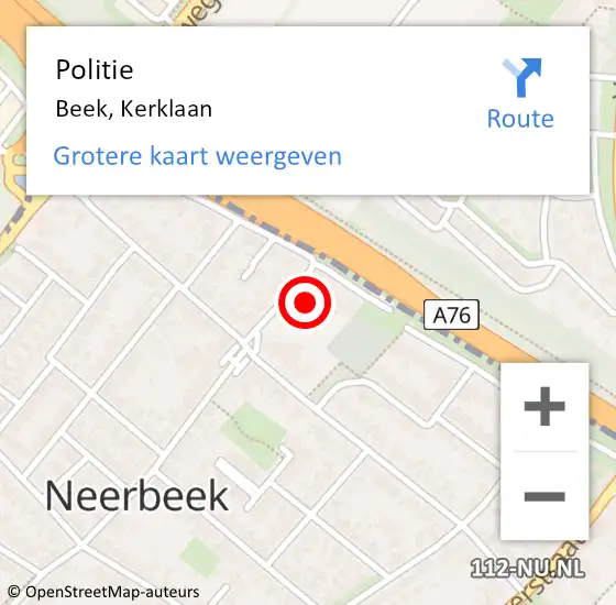Locatie op kaart van de 112 melding: Politie Beek, Kerklaan op 8 december 2023 08:12