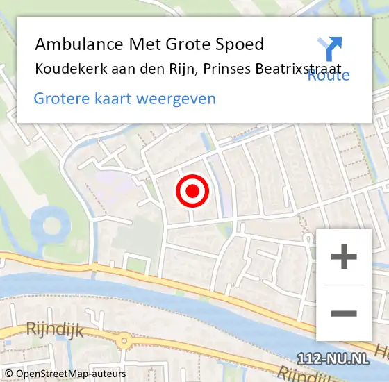 Locatie op kaart van de 112 melding: Ambulance Met Grote Spoed Naar Koudekerk aan den Rijn, Prinses Beatrixstraat op 8 december 2023 08:14