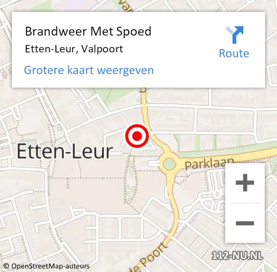 Locatie op kaart van de 112 melding: Brandweer Met Spoed Naar Etten-Leur, Valpoort op 8 december 2023 08:41