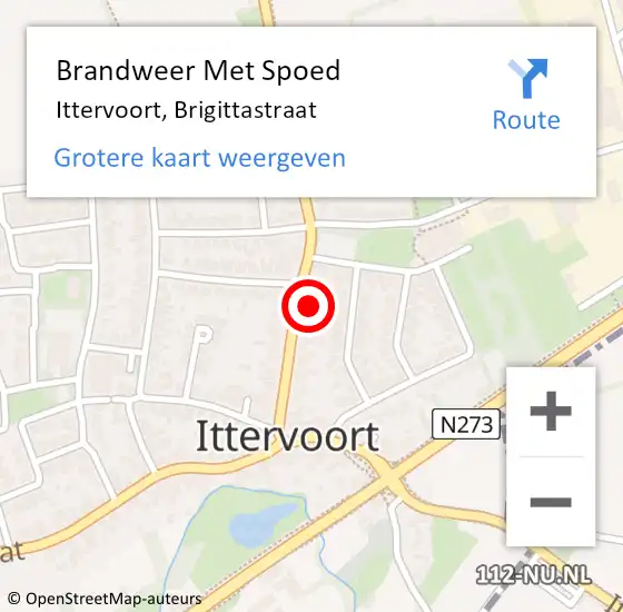 Locatie op kaart van de 112 melding: Brandweer Met Spoed Naar Ittervoort, Brigittastraat op 8 december 2023 08:46
