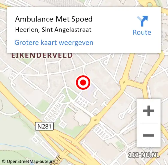Locatie op kaart van de 112 melding: Ambulance Met Spoed Naar Heerlen, Sint Angelastraat op 8 december 2023 08:50