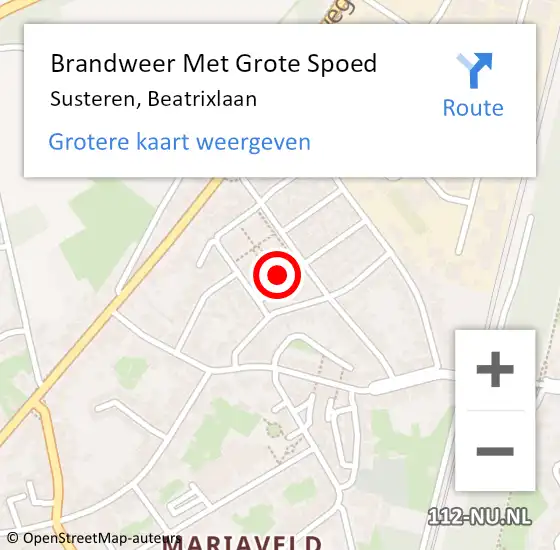 Locatie op kaart van de 112 melding: Brandweer Met Grote Spoed Naar Susteren, Beatrixlaan op 8 december 2023 08:56