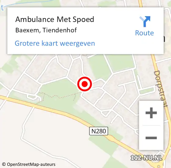 Locatie op kaart van de 112 melding: Ambulance Met Spoed Naar Baexem, Tiendenhof op 8 december 2023 09:19