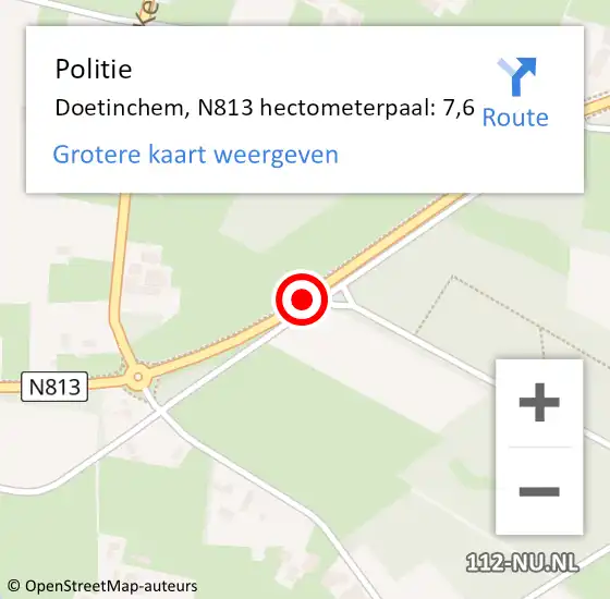 Locatie op kaart van de 112 melding: Politie Doetinchem, N813 hectometerpaal: 7,6 op 8 december 2023 09:23