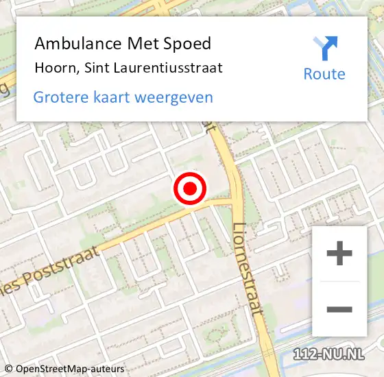 Locatie op kaart van de 112 melding: Ambulance Met Spoed Naar Hoorn, Sint Laurentiusstraat op 8 december 2023 09:28