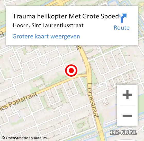 Locatie op kaart van de 112 melding: Trauma helikopter Met Grote Spoed Naar Hoorn, Sint Laurentiusstraat op 8 december 2023 09:33