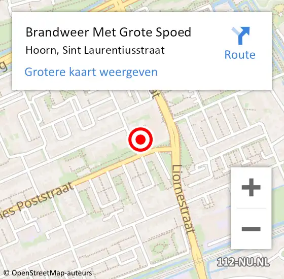 Locatie op kaart van de 112 melding: Brandweer Met Grote Spoed Naar Hoorn, Sint Laurentiusstraat op 8 december 2023 09:38