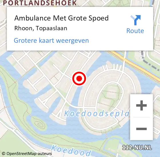 Locatie op kaart van de 112 melding: Ambulance Met Grote Spoed Naar Rhoon, Topaaslaan op 8 december 2023 09:41