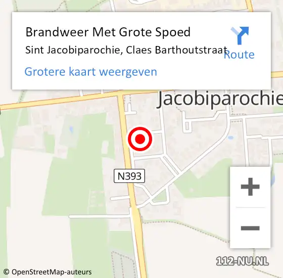 Locatie op kaart van de 112 melding: Brandweer Met Grote Spoed Naar Sint Jacobiparochie, Claes Barthoutstraat op 8 december 2023 10:01