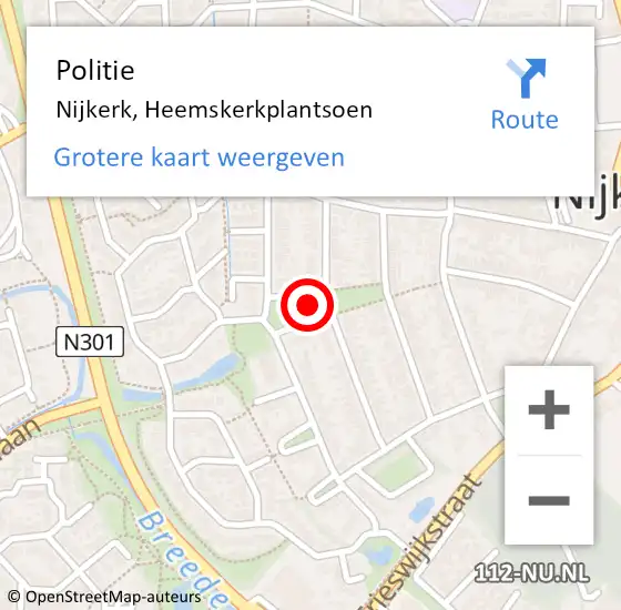 Locatie op kaart van de 112 melding: Politie Nijkerk, Heemskerkplantsoen op 8 december 2023 10:20