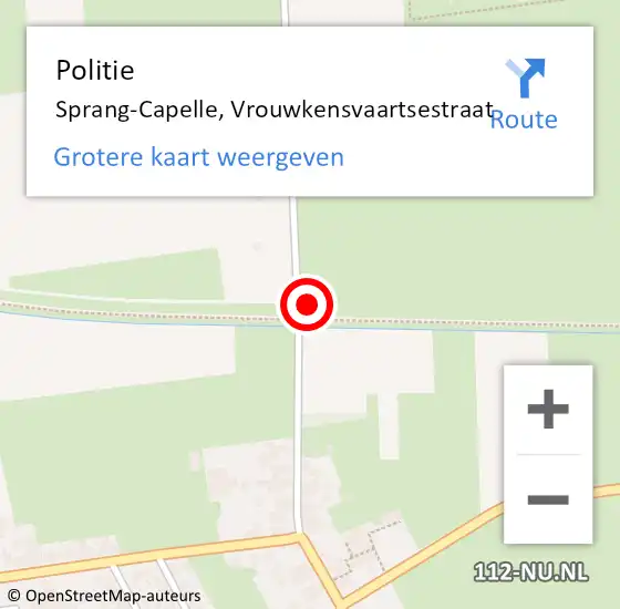 Locatie op kaart van de 112 melding: Politie Sprang-Capelle, Vrouwkensvaartsestraat op 8 december 2023 10:29