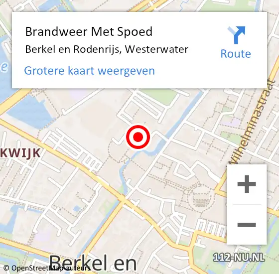 Locatie op kaart van de 112 melding: Brandweer Met Spoed Naar Berkel en Rodenrijs, Westerwater op 8 december 2023 11:09