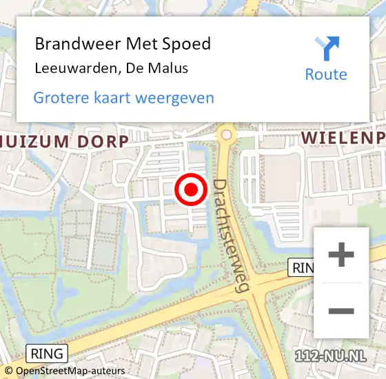 Locatie op kaart van de 112 melding: Brandweer Met Spoed Naar Leeuwarden, De Malus op 8 december 2023 11:24