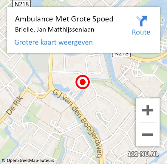 Locatie op kaart van de 112 melding: Ambulance Met Grote Spoed Naar Brielle, Jan Matthijssenlaan op 8 december 2023 11:25