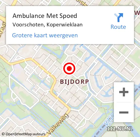 Locatie op kaart van de 112 melding: Ambulance Met Spoed Naar Voorschoten, Koperwieklaan op 8 december 2023 12:39