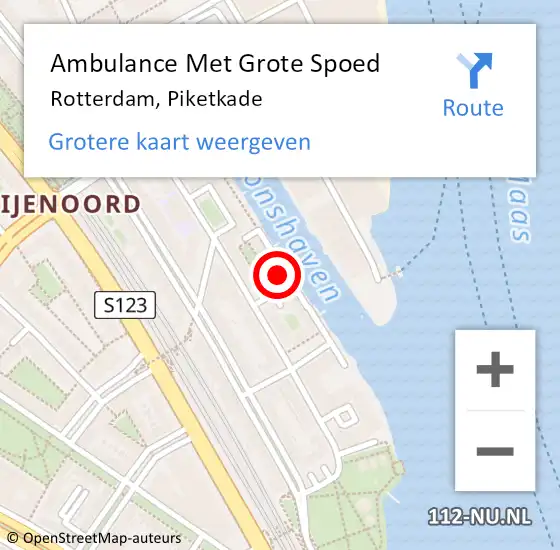 Locatie op kaart van de 112 melding: Ambulance Met Grote Spoed Naar Rotterdam, Piketkade op 8 december 2023 12:44