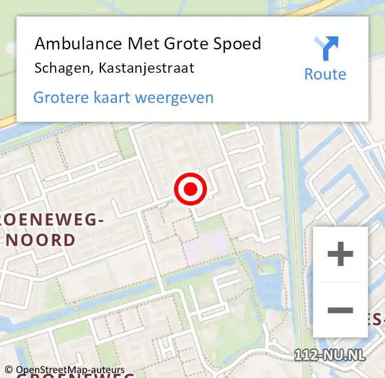 Locatie op kaart van de 112 melding: Ambulance Met Grote Spoed Naar Schagen, Kastanjestraat op 8 december 2023 12:53