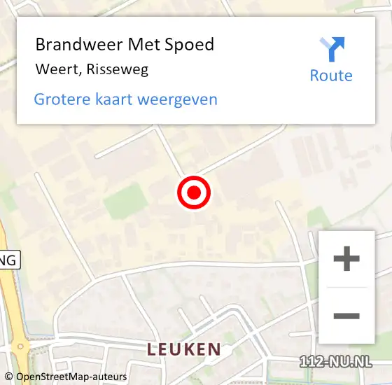 Locatie op kaart van de 112 melding: Brandweer Met Spoed Naar Weert, Risseweg op 8 december 2023 13:05