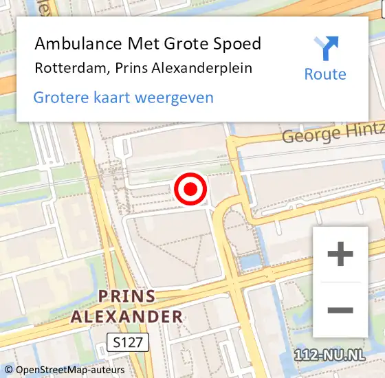 Locatie op kaart van de 112 melding: Ambulance Met Grote Spoed Naar Rotterdam, Prins Alexanderplein op 8 december 2023 13:07