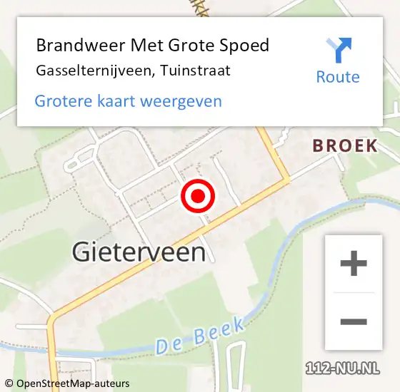 Locatie op kaart van de 112 melding: Brandweer Met Grote Spoed Naar Gasselternijveen, Tuinstraat op 8 december 2023 13:18