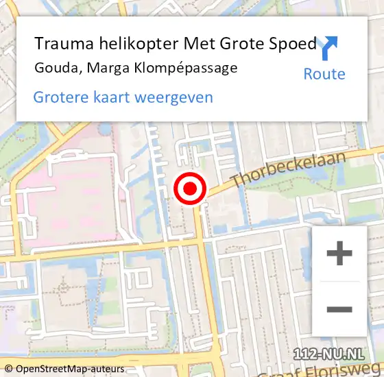 Locatie op kaart van de 112 melding: Trauma helikopter Met Grote Spoed Naar Gouda, Marga Klompépassage op 8 december 2023 13:40