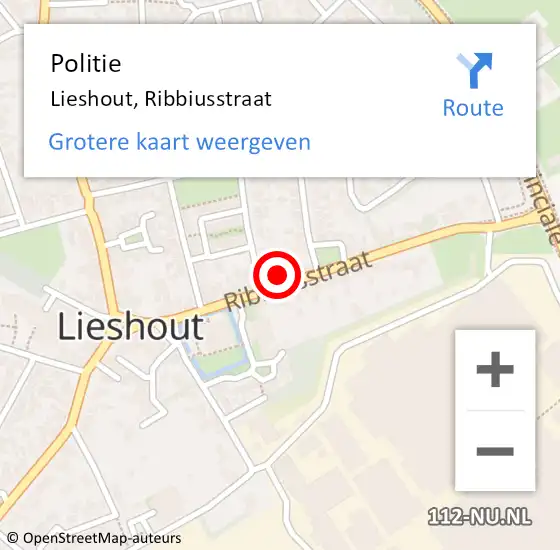 Locatie op kaart van de 112 melding: Politie Lieshout, Ribbiusstraat op 8 december 2023 13:53