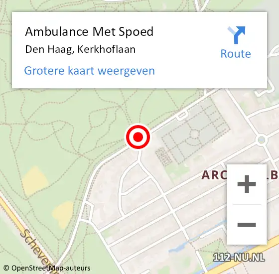 Locatie op kaart van de 112 melding: Ambulance Met Spoed Naar Den Haag, Kerkhoflaan op 8 december 2023 14:15