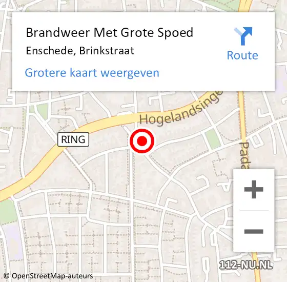 Locatie op kaart van de 112 melding: Brandweer Met Grote Spoed Naar Enschede, Brinkstraat op 8 december 2023 14:27