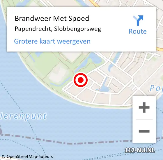 Locatie op kaart van de 112 melding: Brandweer Met Spoed Naar Papendrecht, Slobbengorsweg op 8 december 2023 14:38