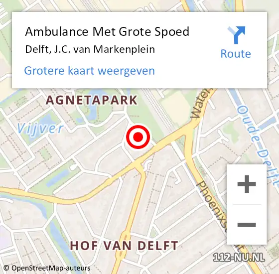 Locatie op kaart van de 112 melding: Ambulance Met Grote Spoed Naar Delft, J.C. van Markenplein op 8 december 2023 14:38