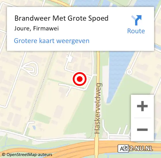 Locatie op kaart van de 112 melding: Brandweer Met Grote Spoed Naar Joure, Firmawei op 8 december 2023 14:44