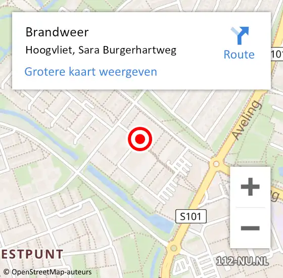 Locatie op kaart van de 112 melding: Brandweer Hoogvliet, Sara Burgerhartweg op 8 december 2023 15:18