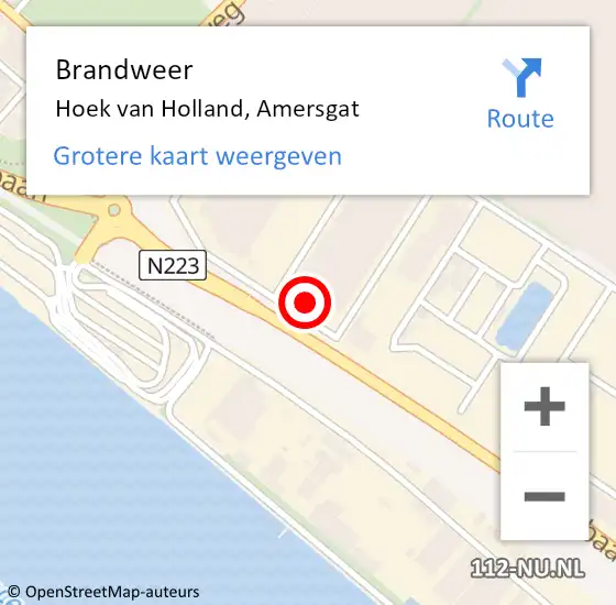 Locatie op kaart van de 112 melding: Brandweer Hoek van Holland, Amersgat op 8 december 2023 15:20