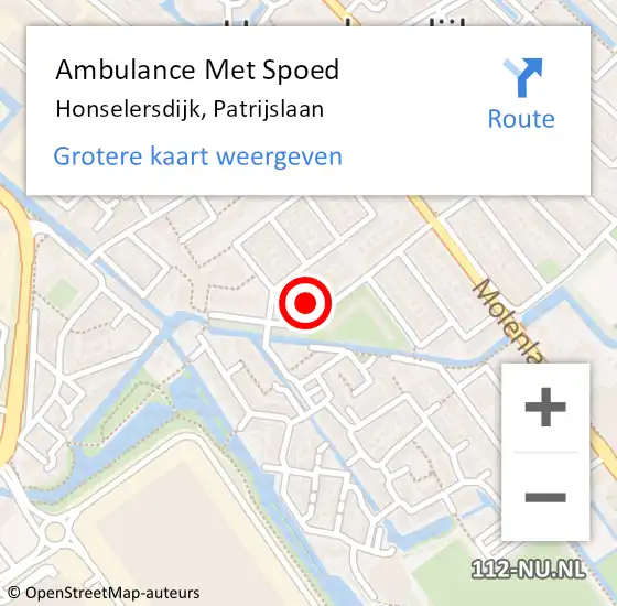Locatie op kaart van de 112 melding: Ambulance Met Spoed Naar Honselersdijk, Patrijslaan op 8 december 2023 15:26