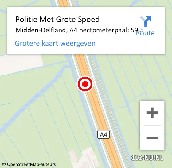 Locatie op kaart van de 112 melding: Politie Met Grote Spoed Naar Midden-Delfland, A4 hectometerpaal: 59,5 op 8 december 2023 15:44