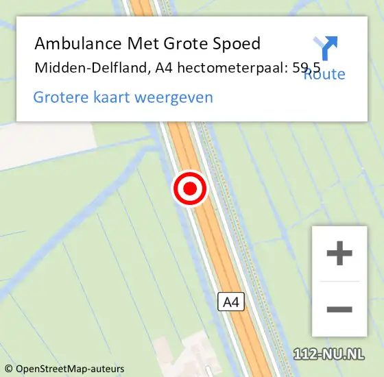 Locatie op kaart van de 112 melding: Ambulance Met Grote Spoed Naar Midden-Delfland, A4 hectometerpaal: 59,5 op 8 december 2023 15:45